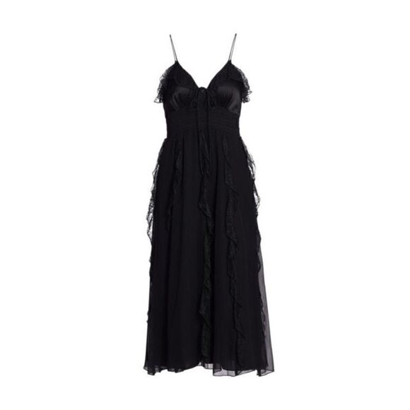 Alice + Olivia Mcguire Ruffle Side Slit Silk Midi Dress - Picture 2 of 16